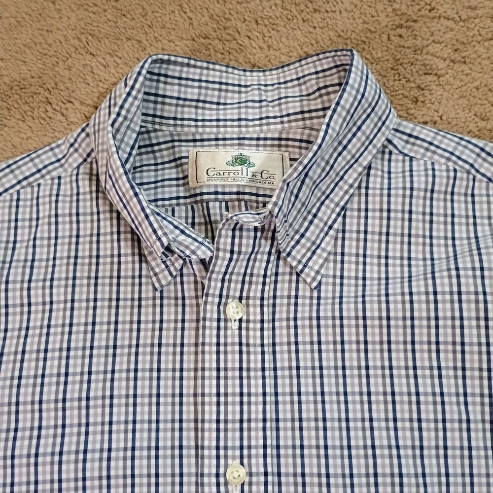 Carroll & Co Button Down Shirt Mens Blue Tan Window Plaid Preppy Custom Made USA